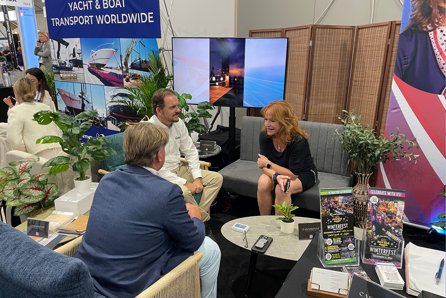 Kitty McGowan talking to representatives from Bahamas and Gold Coast Australia at FLIBS