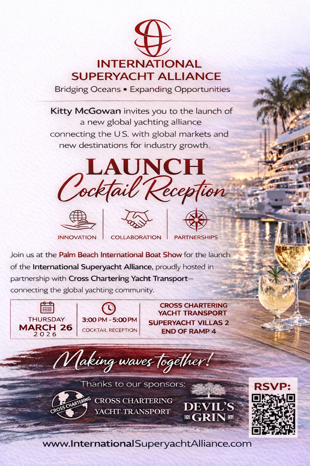 Invite Recption at PBIBS_FINAL_VER2 Reception Invite with date, time and location and logos for Cross Chartering, ISA and Devil's Grin Gin