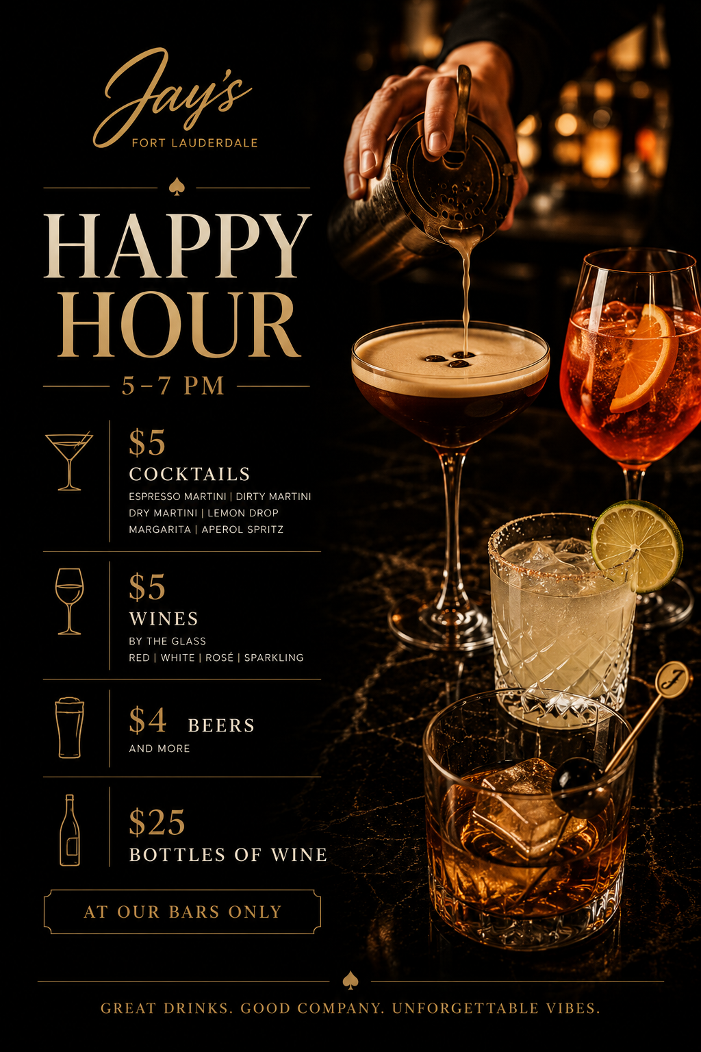 Happy Hour flyer at Jays